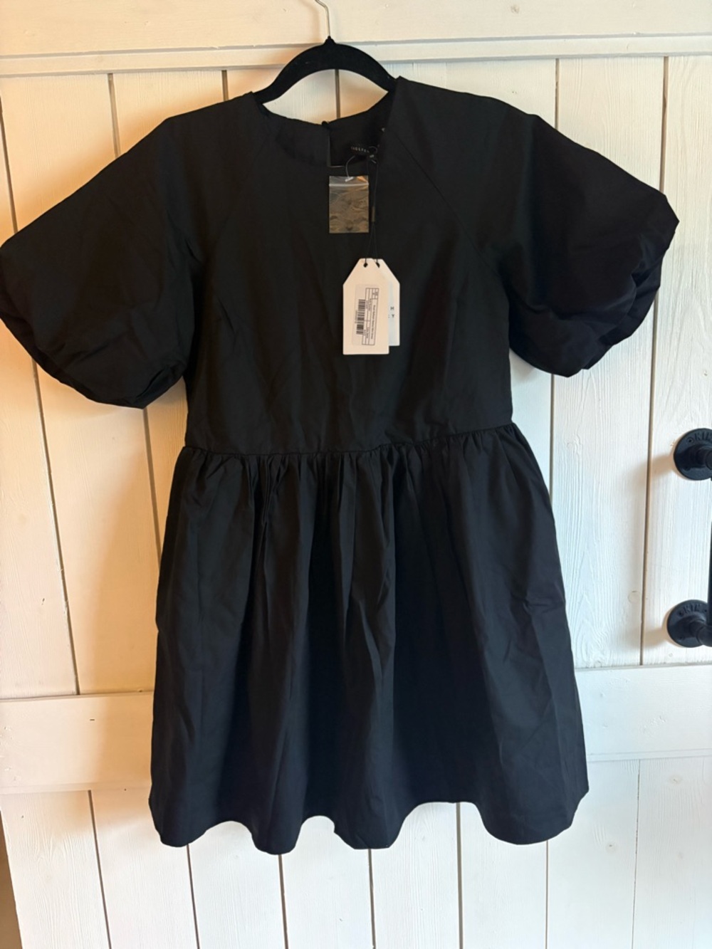 English Factory Black Puff-Sleeve Mini Dress